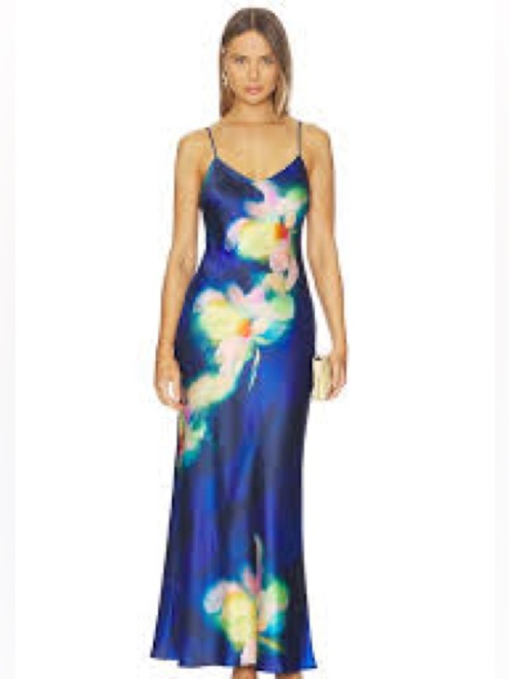 Steve Madden Blue Floral Satin Slip Maxi Dress
